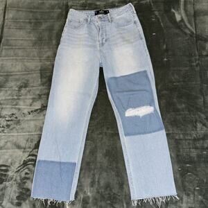 Hollister Ultra High Rise Vintage Straight Jean Women's 7R Blue Denim Patchwork